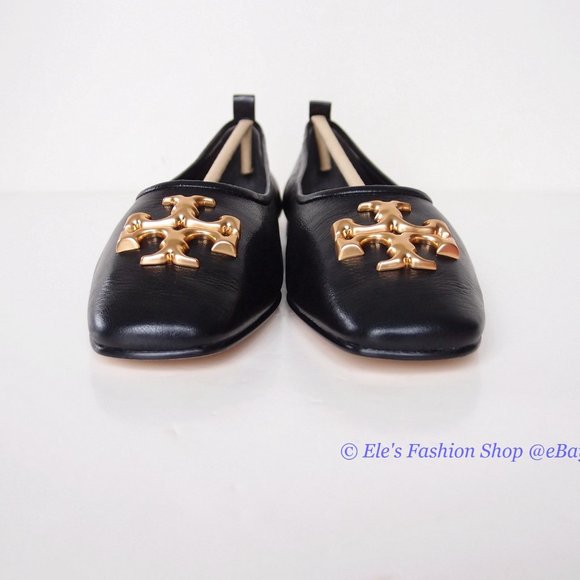 ❤️NIB Tory Burch Eleanor Ballet Flat BLACK Gold US 8 8.5 9 AUTHENTIC - Picture 8 of 16